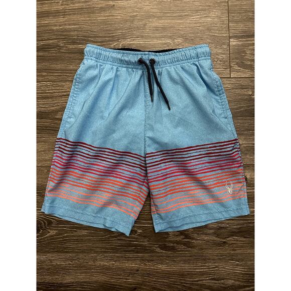 Spyder Boys Small 7/8 Swim Trunks Red and Blue - Picture 1 of 6